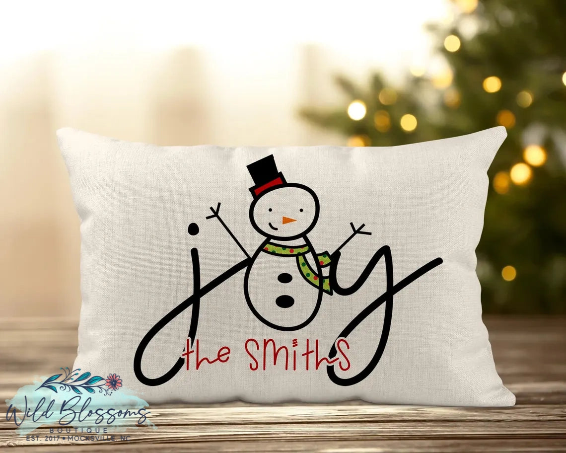 Joy Snowman Christmas Personalized Lumbar Pillow