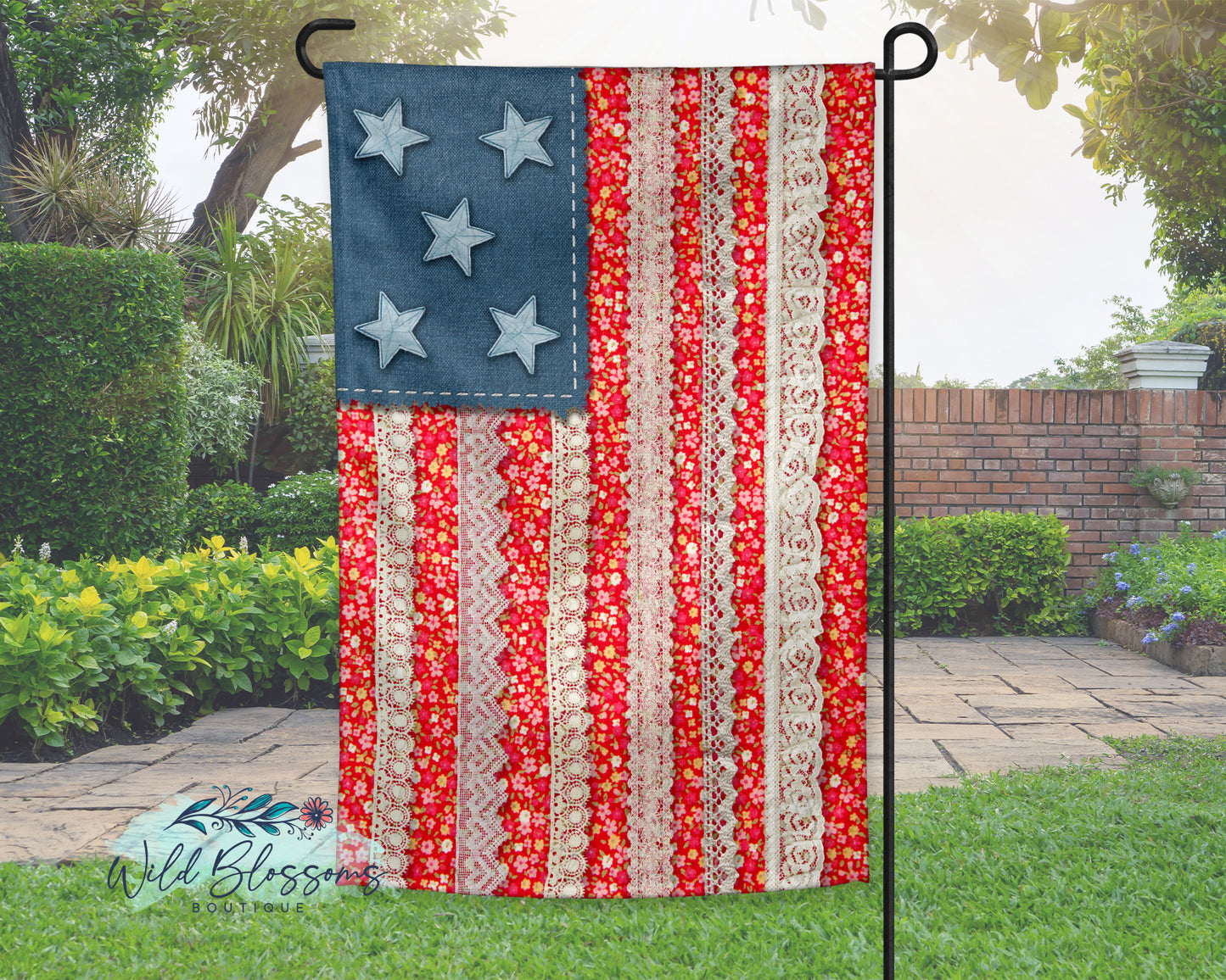 Lace Patchwork American Flag Personalized Garden Flag