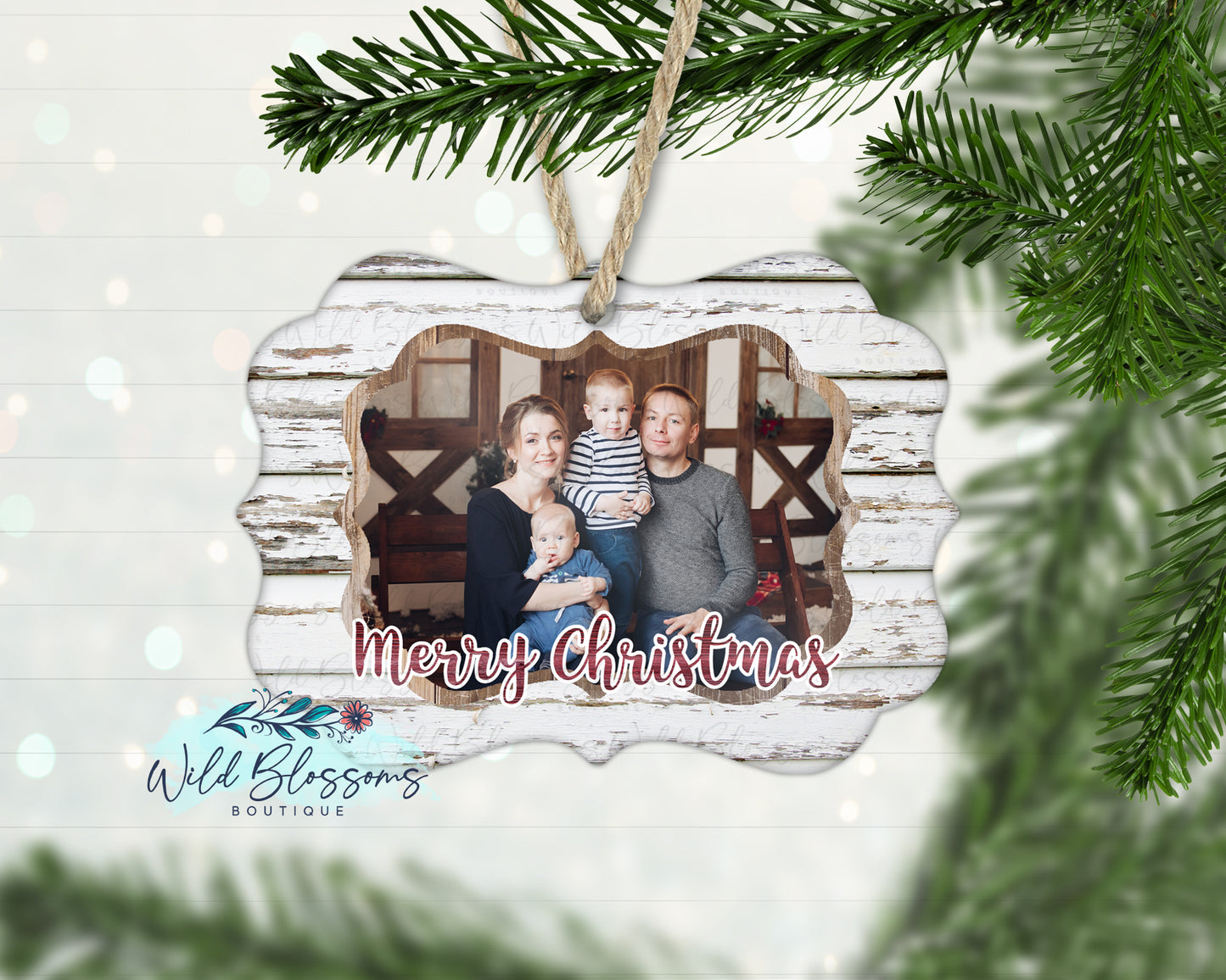 Wooden Frame Merry Christmas Photo Ornament