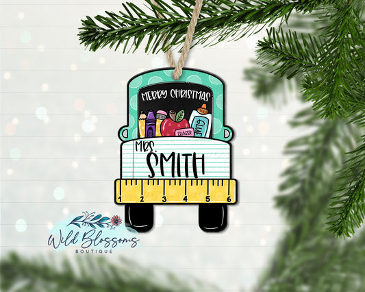 Merry Christmas Teacher Truck Ornament