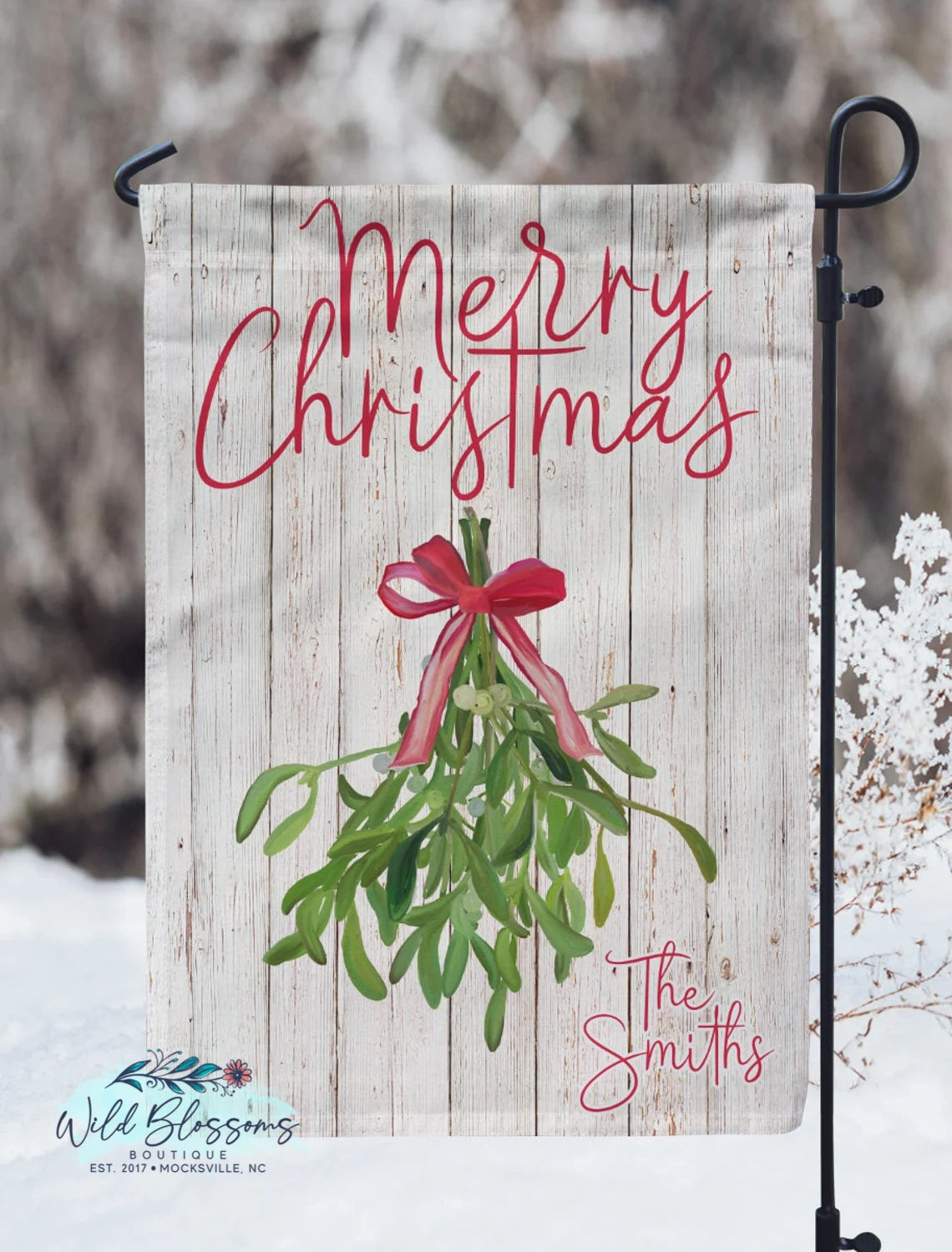 Merry Christmas Mistletoe Personalized Garden Flag