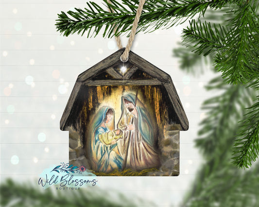 Nativity Scene Barn Ornament