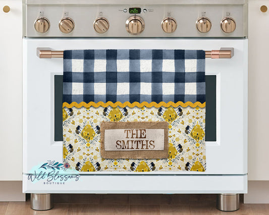 Navy Buffalo Plaid Farmhouse Bee Kitchen Towel