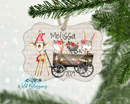 Christmas Critters in Wagon Ornament