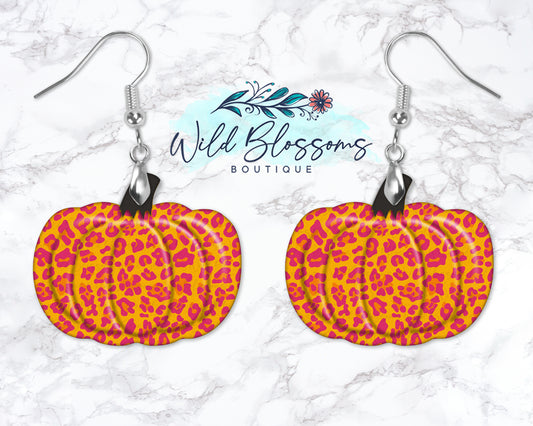 Pink Leopard Print Pumpkin Drop Earrings