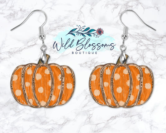 Painted Polka Dot Pumpkin Drop Earrings