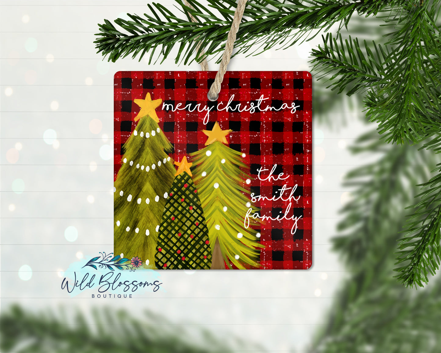 Red Buffalo Plaid Christmas Trees Ornament