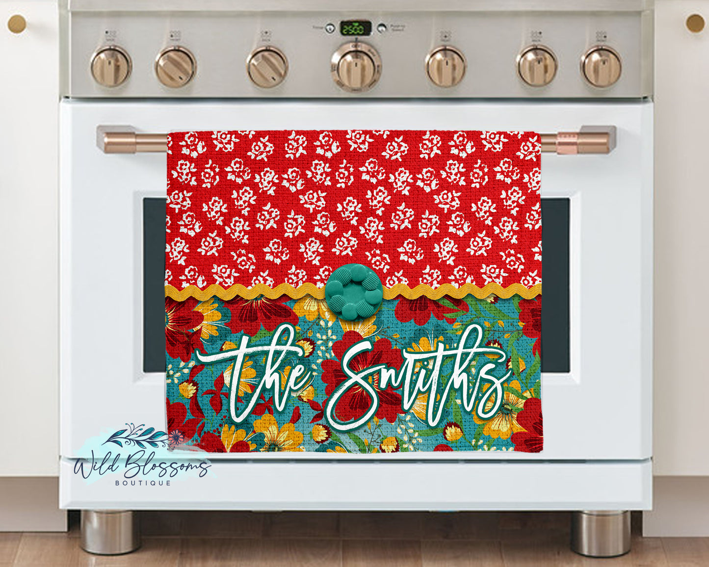 Red And Teal Floral Farmhouse Glass Cutting Board
