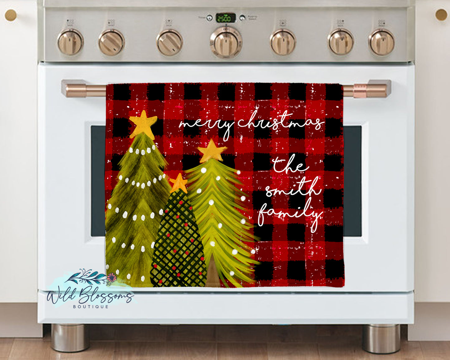 Red Buffalo Plaid Christmas Trees Kitchen Towel