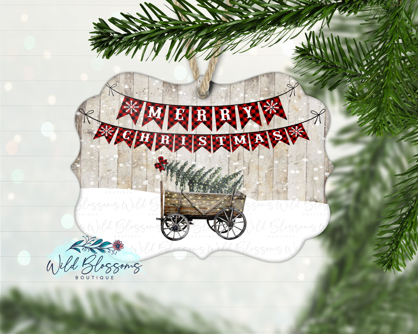 Rustic Wagon Merry Christmas Ornament