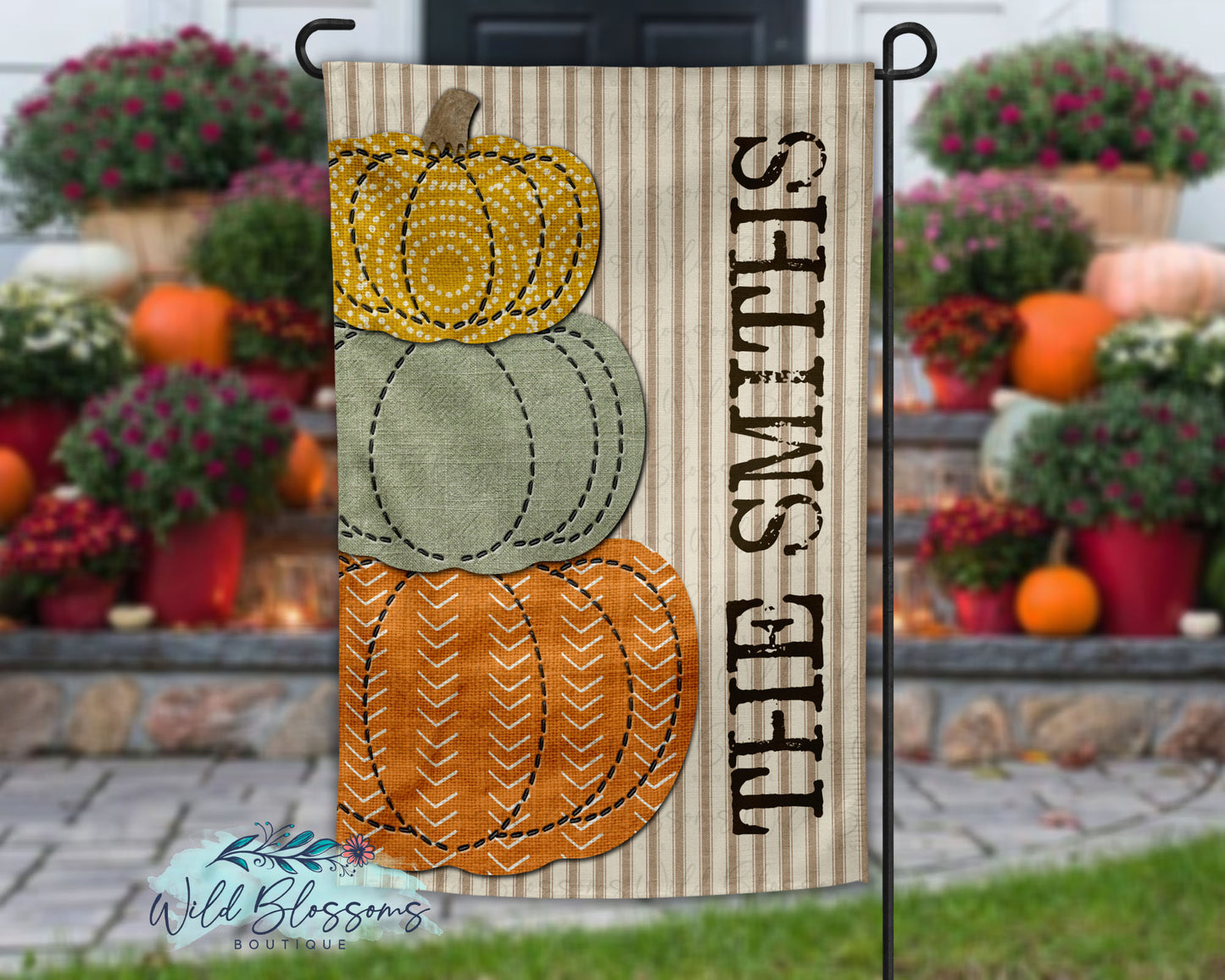 Rustic Stitched Stacked Pumpkins Kitchen Towel