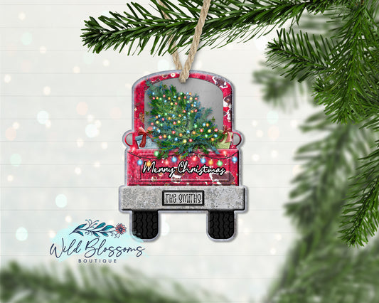 Red Christmas Truck Ornament With Tree And Presents