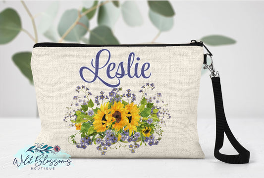 Sunflower and Forget Me Nots Linen Bag