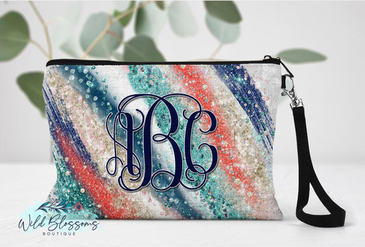 Teal, Navy And Coral Milky Way Linen Bag