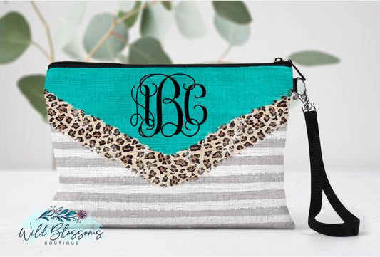 Turquoise Leopard Striped Linen Bag