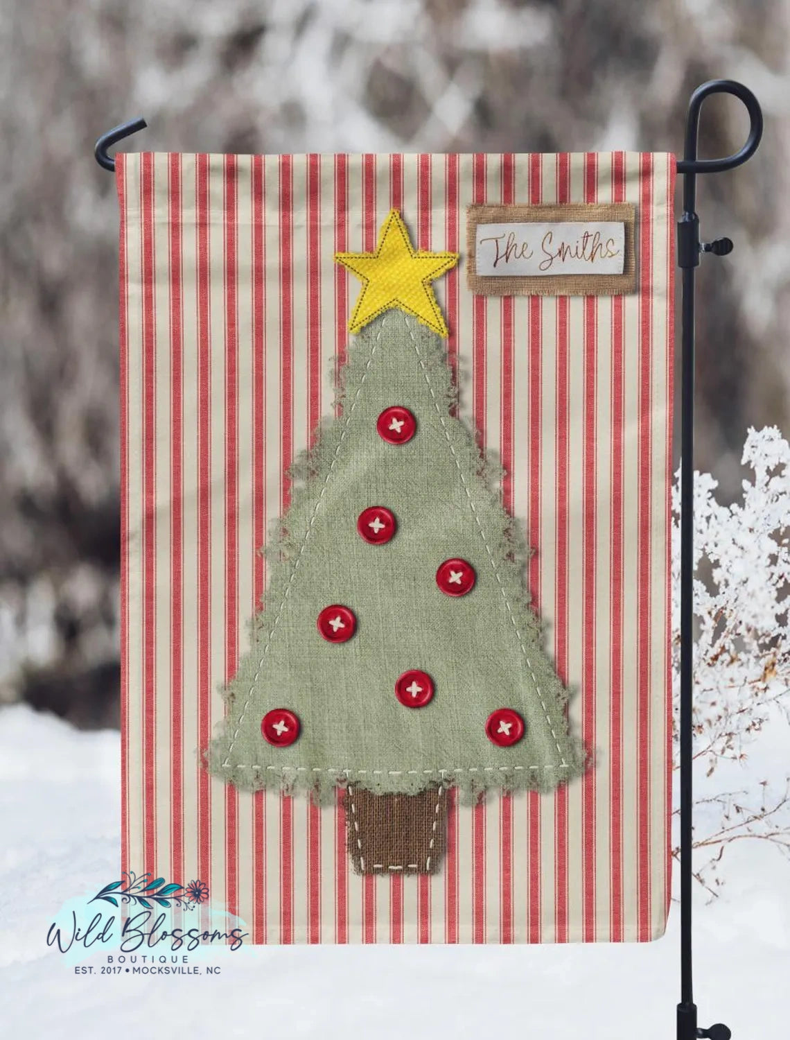 Rustic Stitched Christmas Tree Grain Sack Personalized Garden Flag