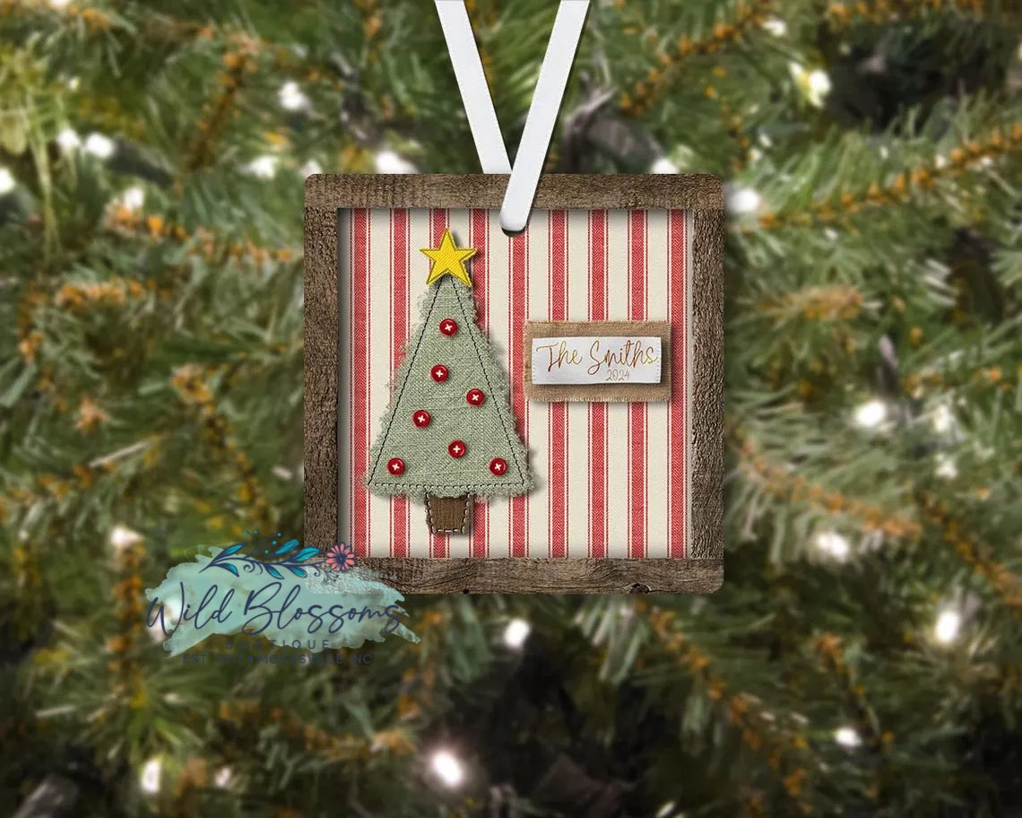 Rustic Stitched Christmas Tree Grain Sack Personalized Gift Set