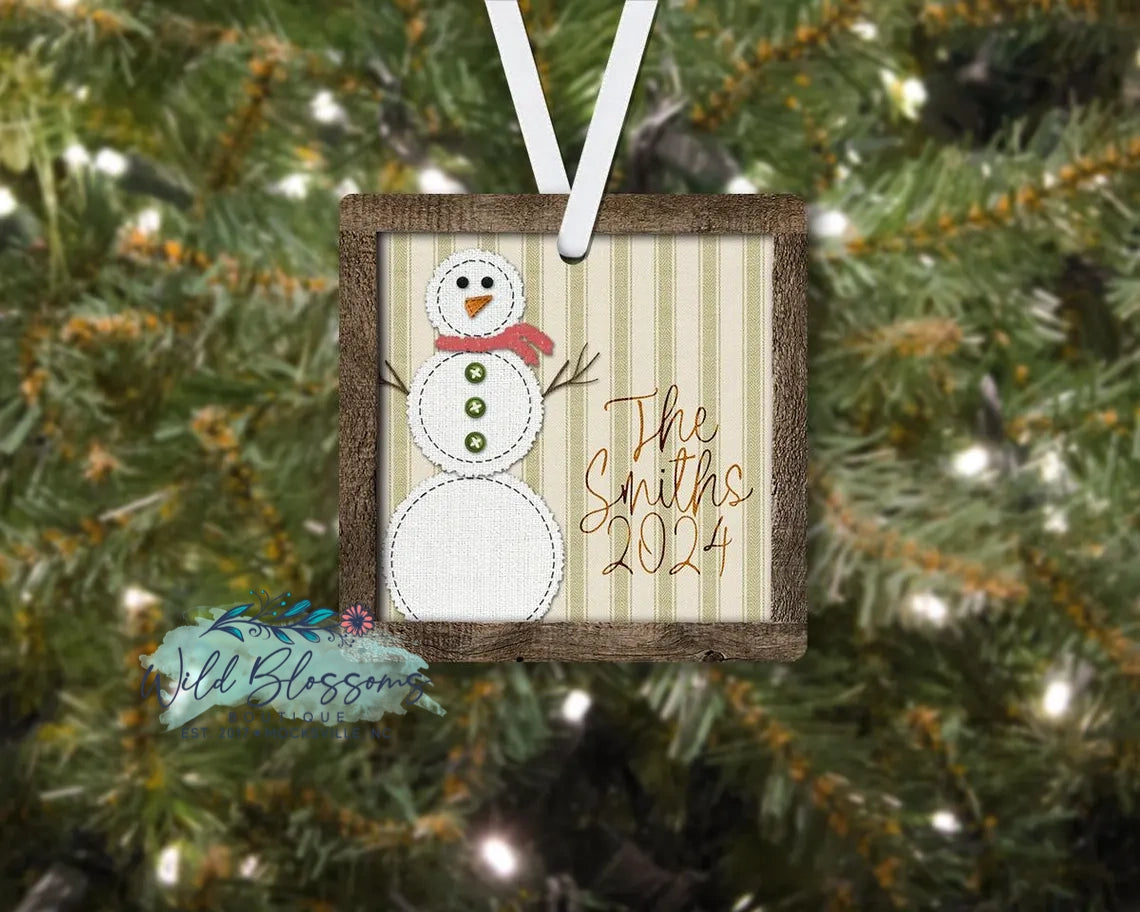 Rustic Stitched Snowman Grain Sack Personalized Gift Set