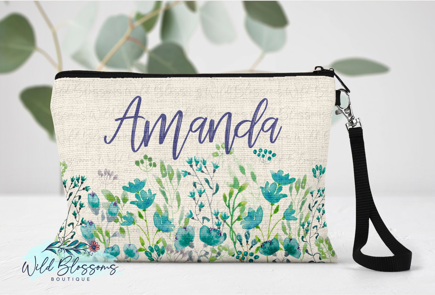 Turquoise Floral Linen Bag