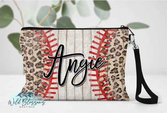 Wooden Baseball And Leopard Print Linen Bag