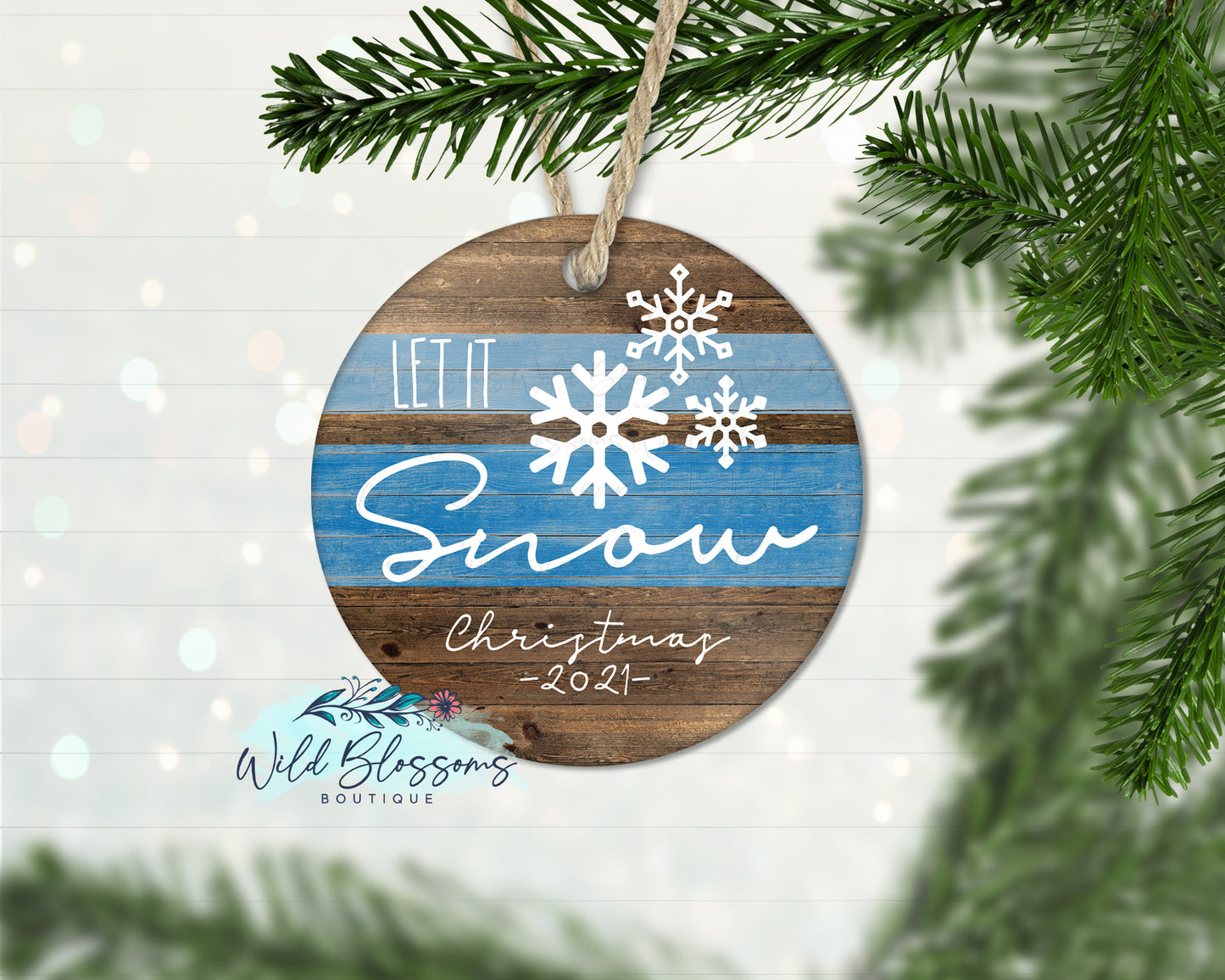 Rustic Wooden Let It Snow Ornament