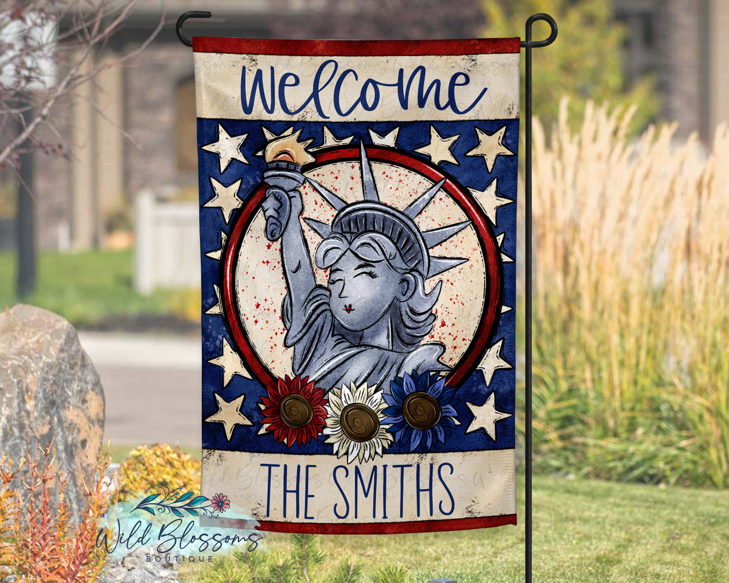 Welcome Patriotic Statue Of Liberty Garden Flag