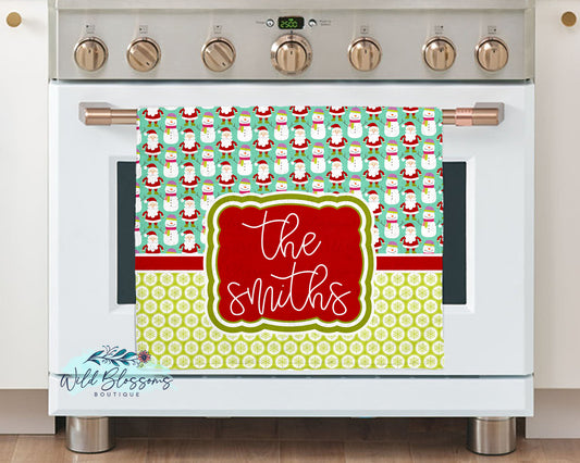 Whimsical Santa and Snowman Christmas Kitchen Towel