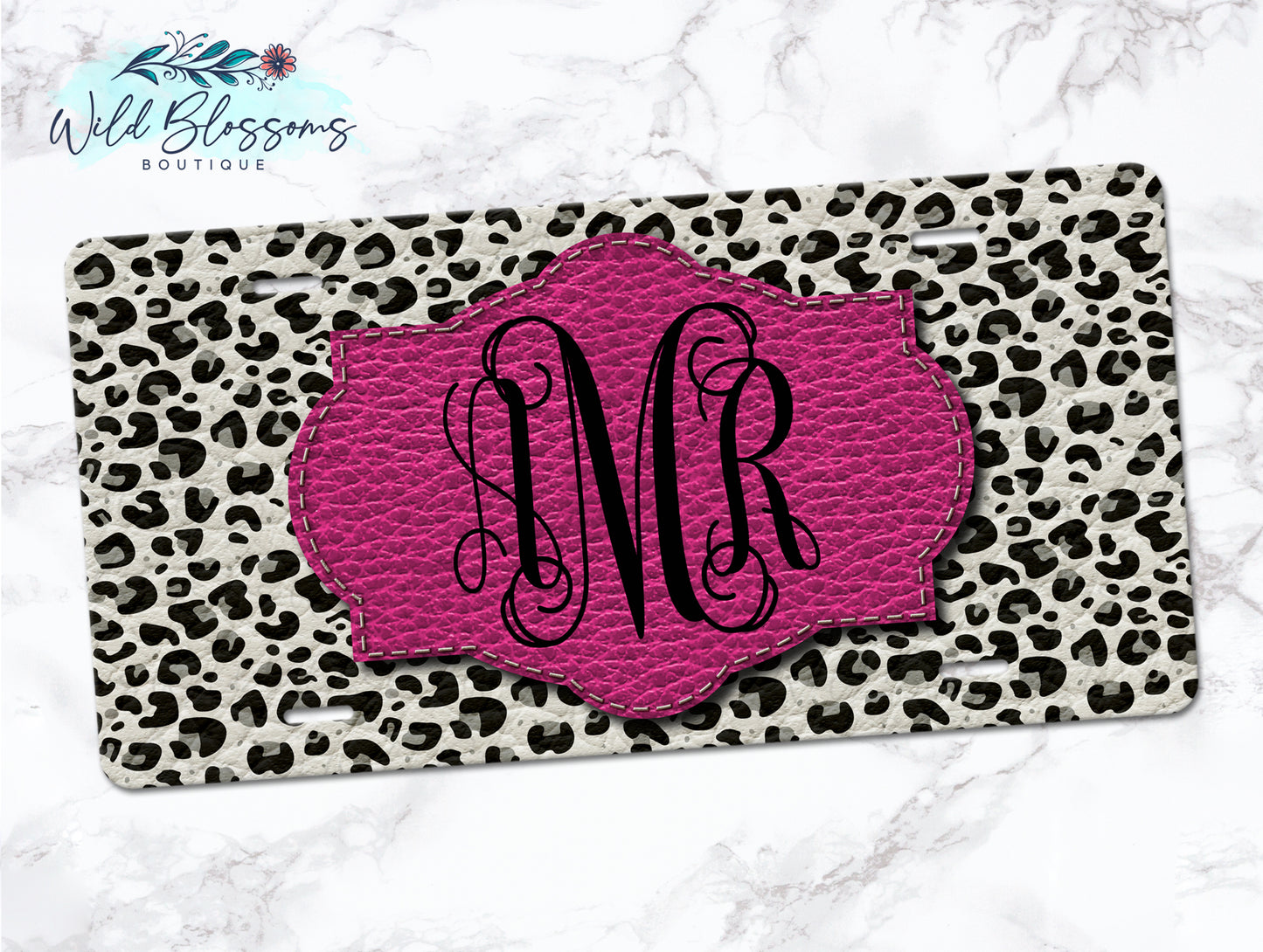 White Leopard Print With Pink Personalized License Plate