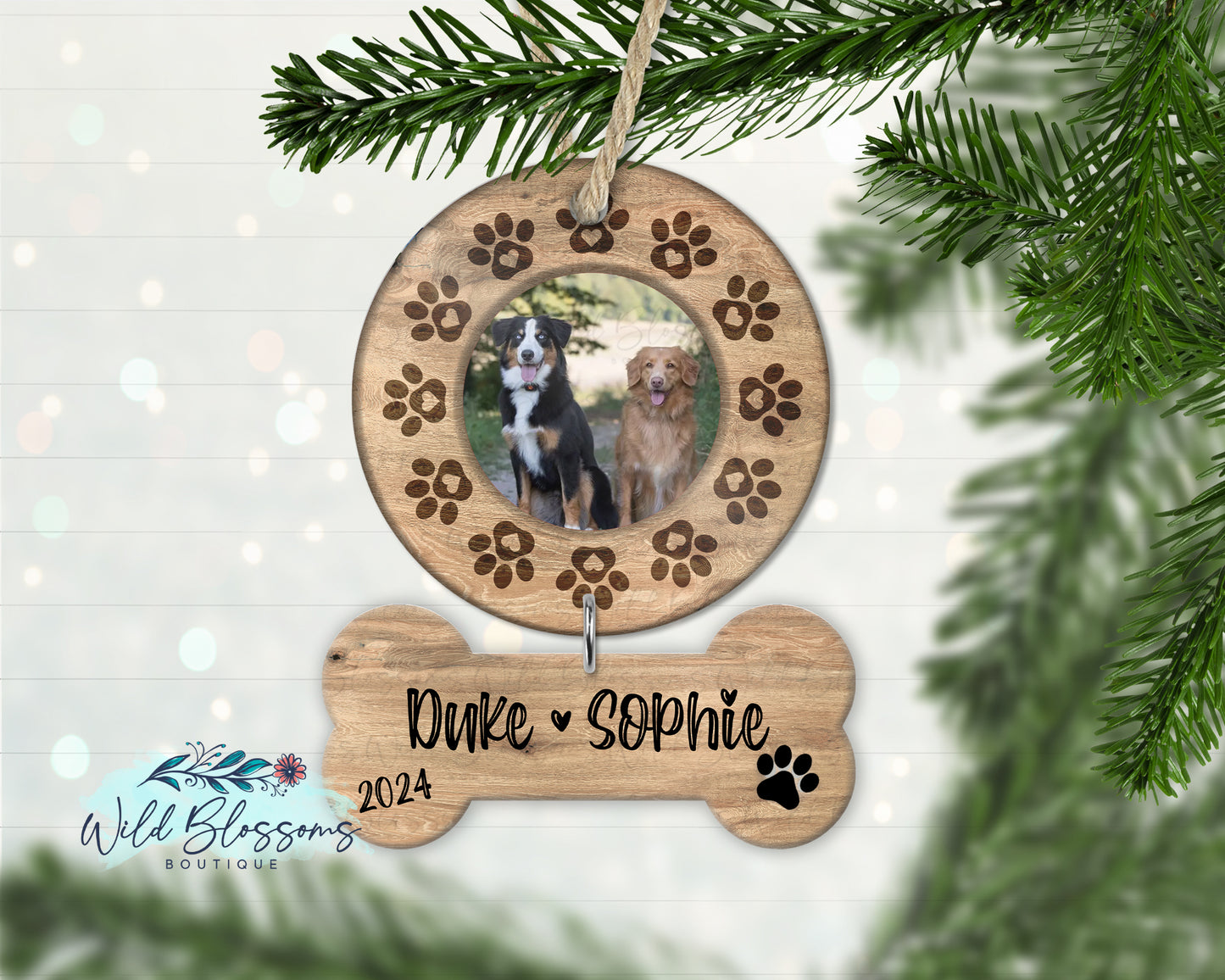 Wooden Paw Print Dog Photo Ornament