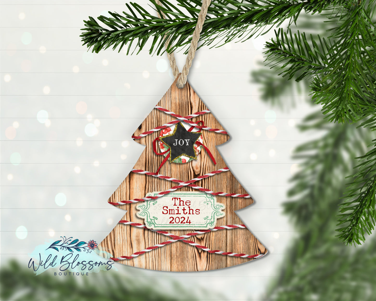 Wooden Red Twine Personalized Christmas Tree Ornament