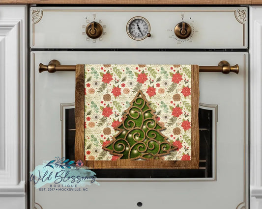 Wooden Christmas Tree Outline Winter Kitchen Towel