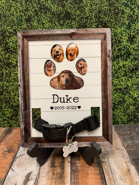 Wooden Framed Dog Memorial Collar Holder Photo Sign