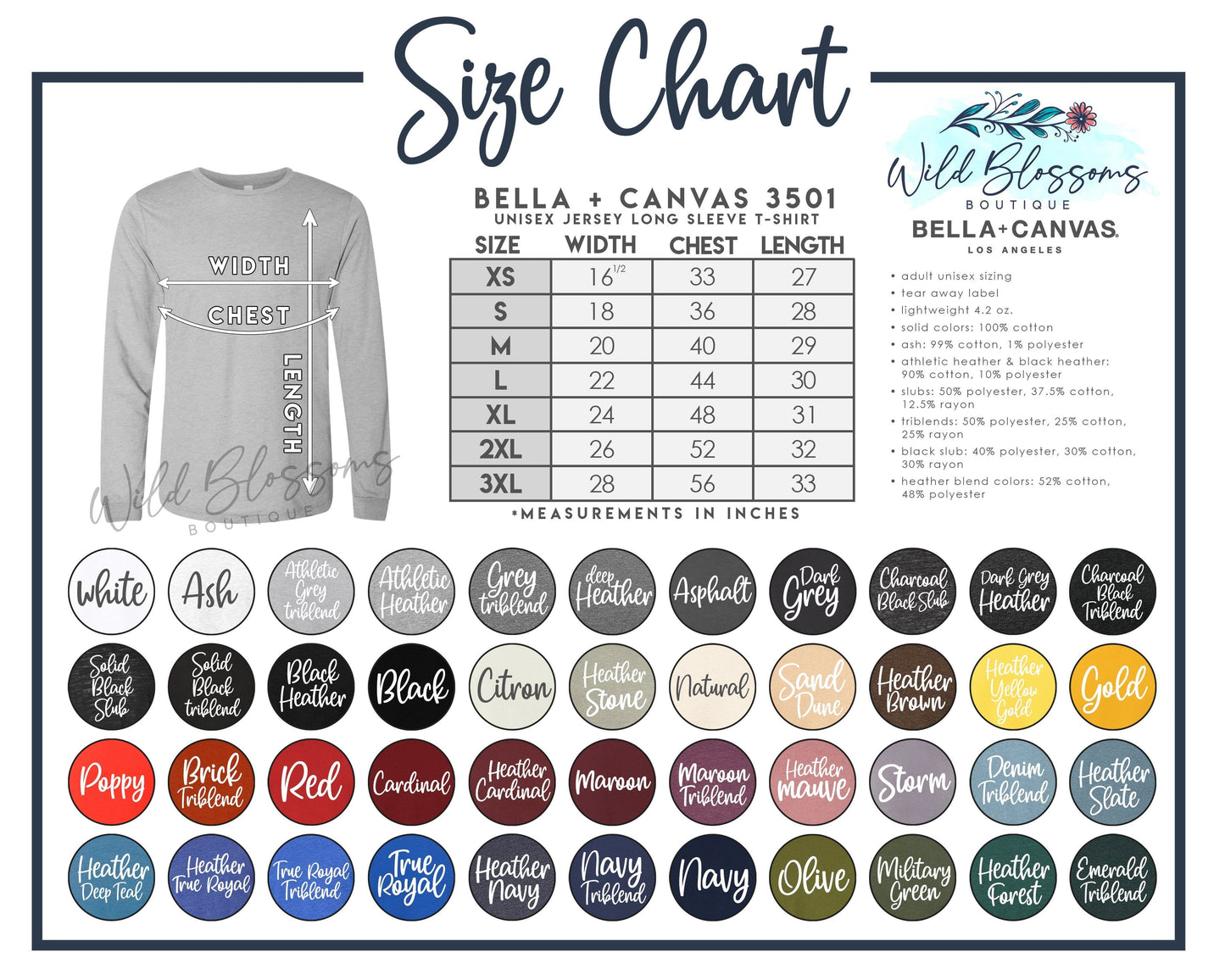 Bella + Canvas 3501 Unisex Jersey Long Sleeve T-Shirt
