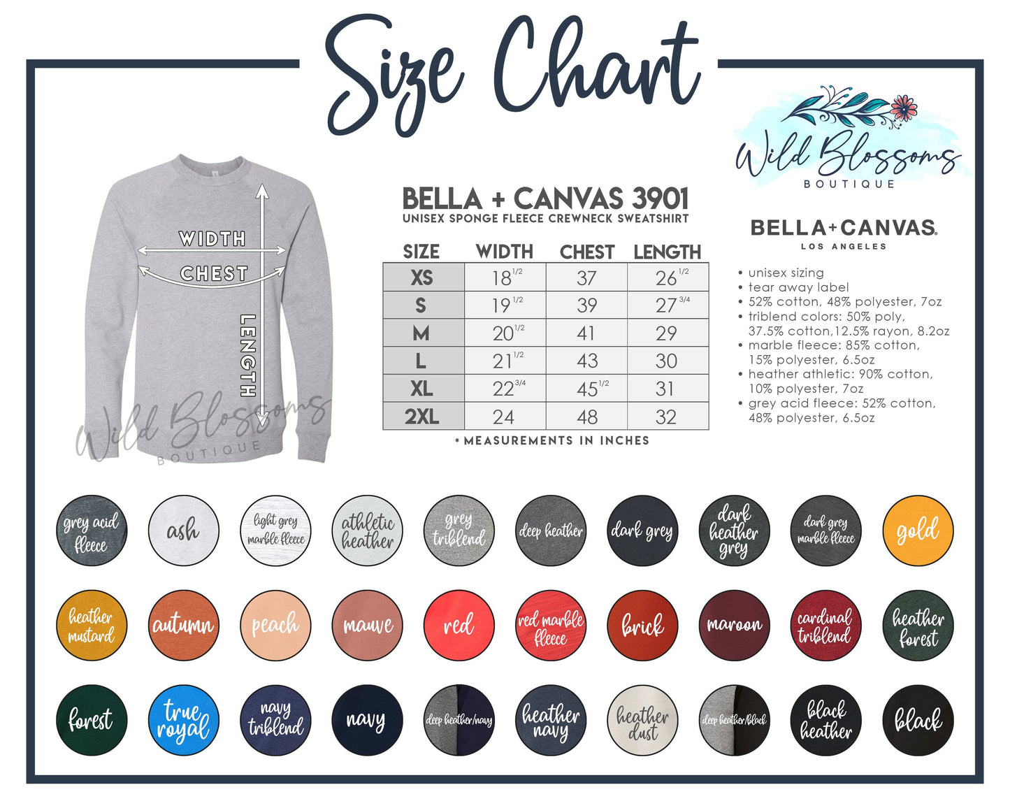 Bella + Canvas 3901 Unisex Sponge Fleece Crewneck Sweatshirt