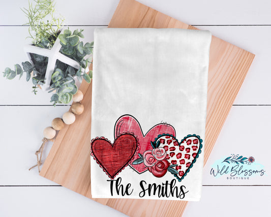 Triple Heart Floral Kitchen Towel