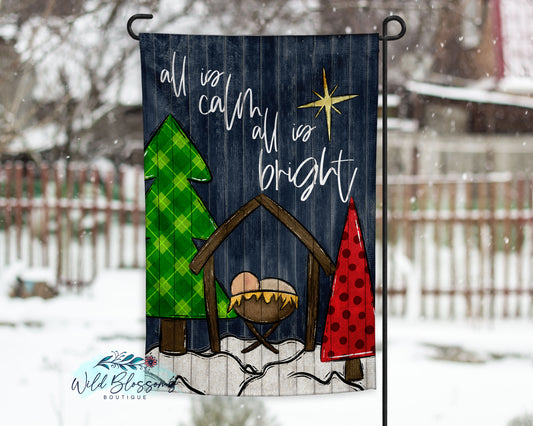 All is Calm, All is Bright Nativity Garden Flag