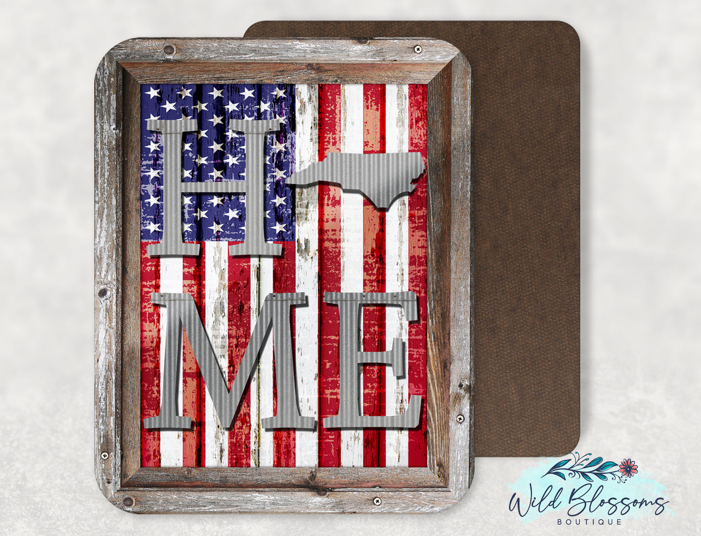 North Carolina American Flag Home Sign