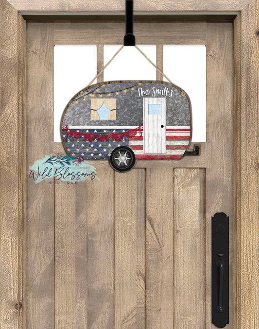 American Flag Camper Door Hanger