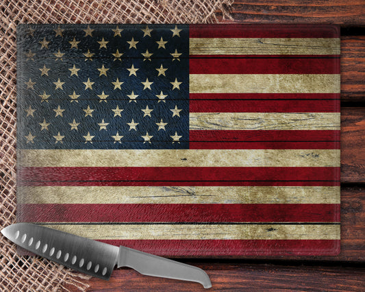 Wooden American Flag Glass Cutting Board