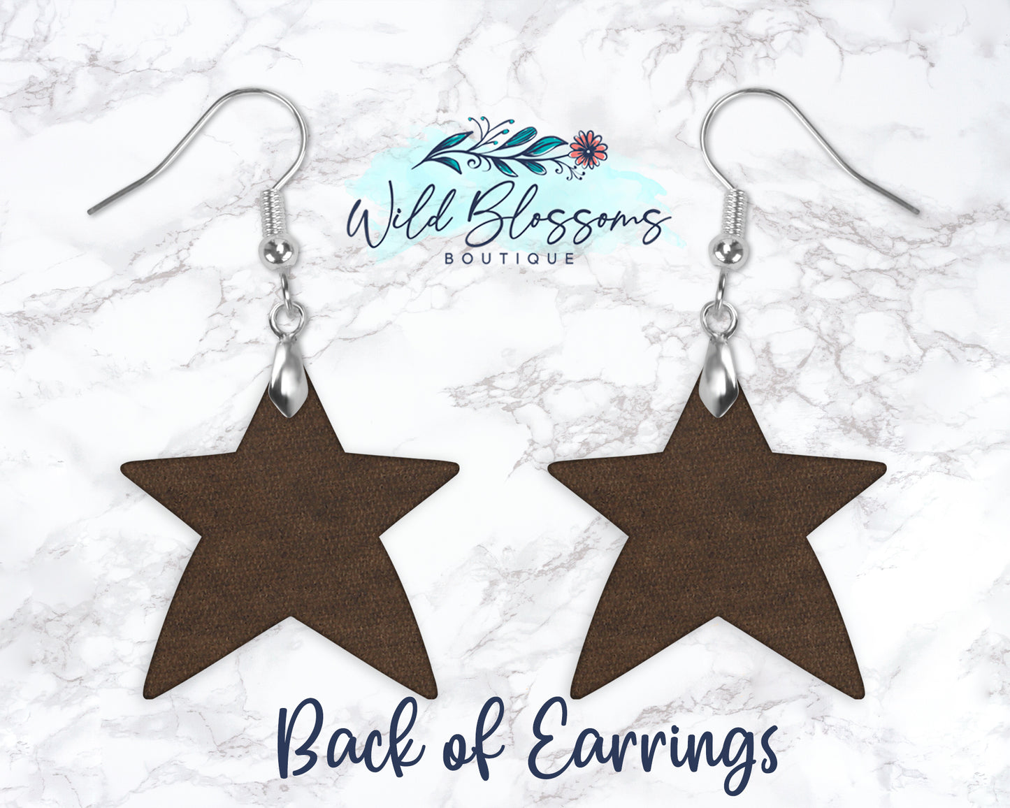 Distressed Wooden American Flag Star Drop Earrings