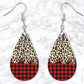 Buffalo Plaid And Leopard Print Trees Drop Earrings