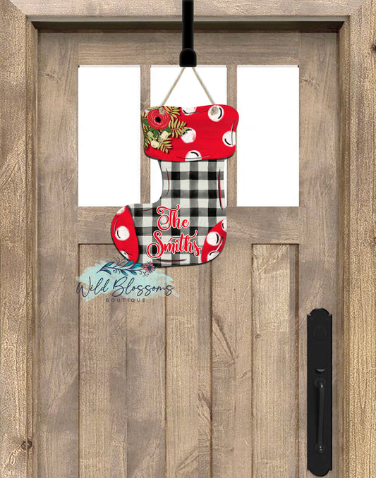 Buffalo Plaid Christmas Stocking Door Hanger