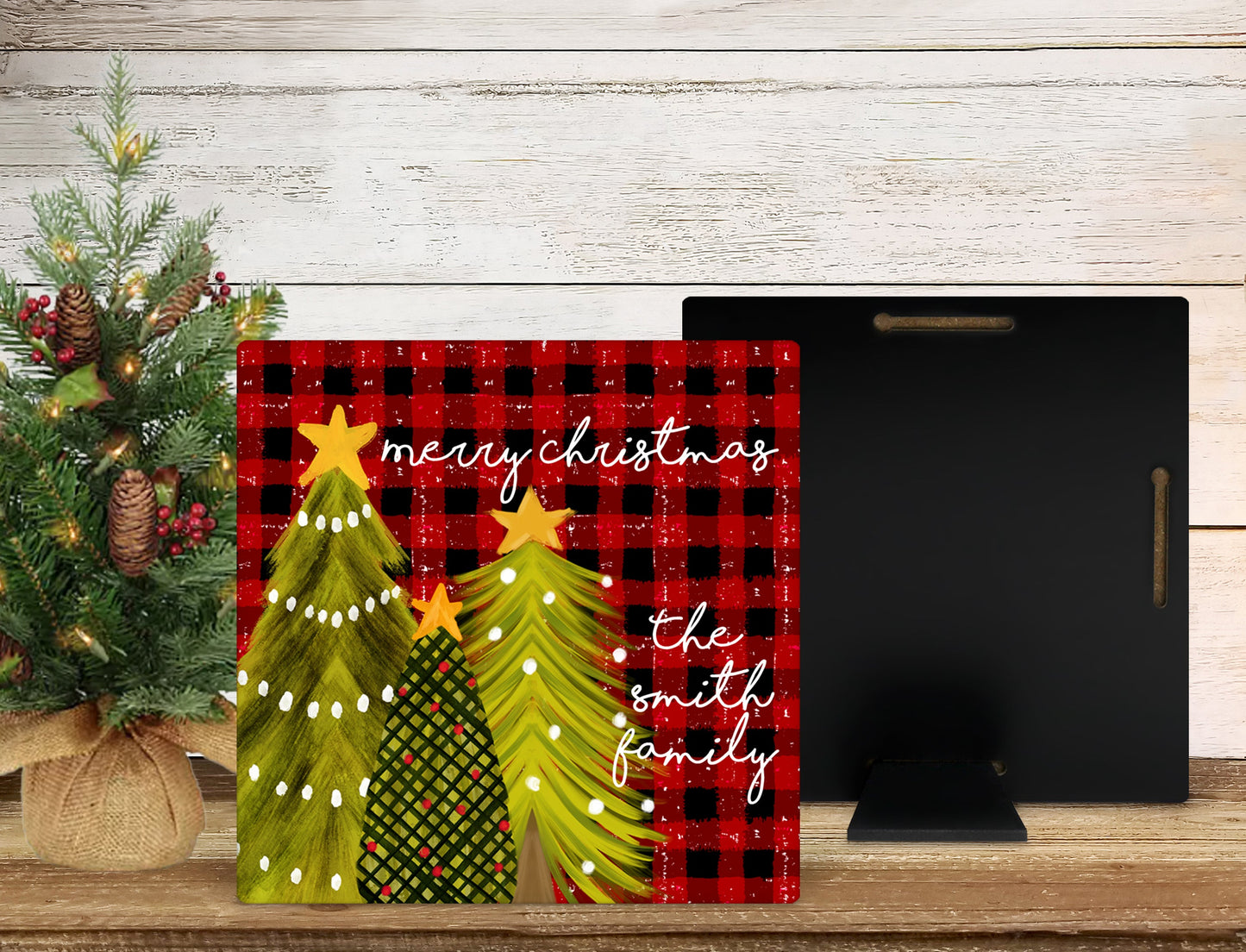 Red Buffalo Plaid Christmas Trees Quatrefoil Door Hanger