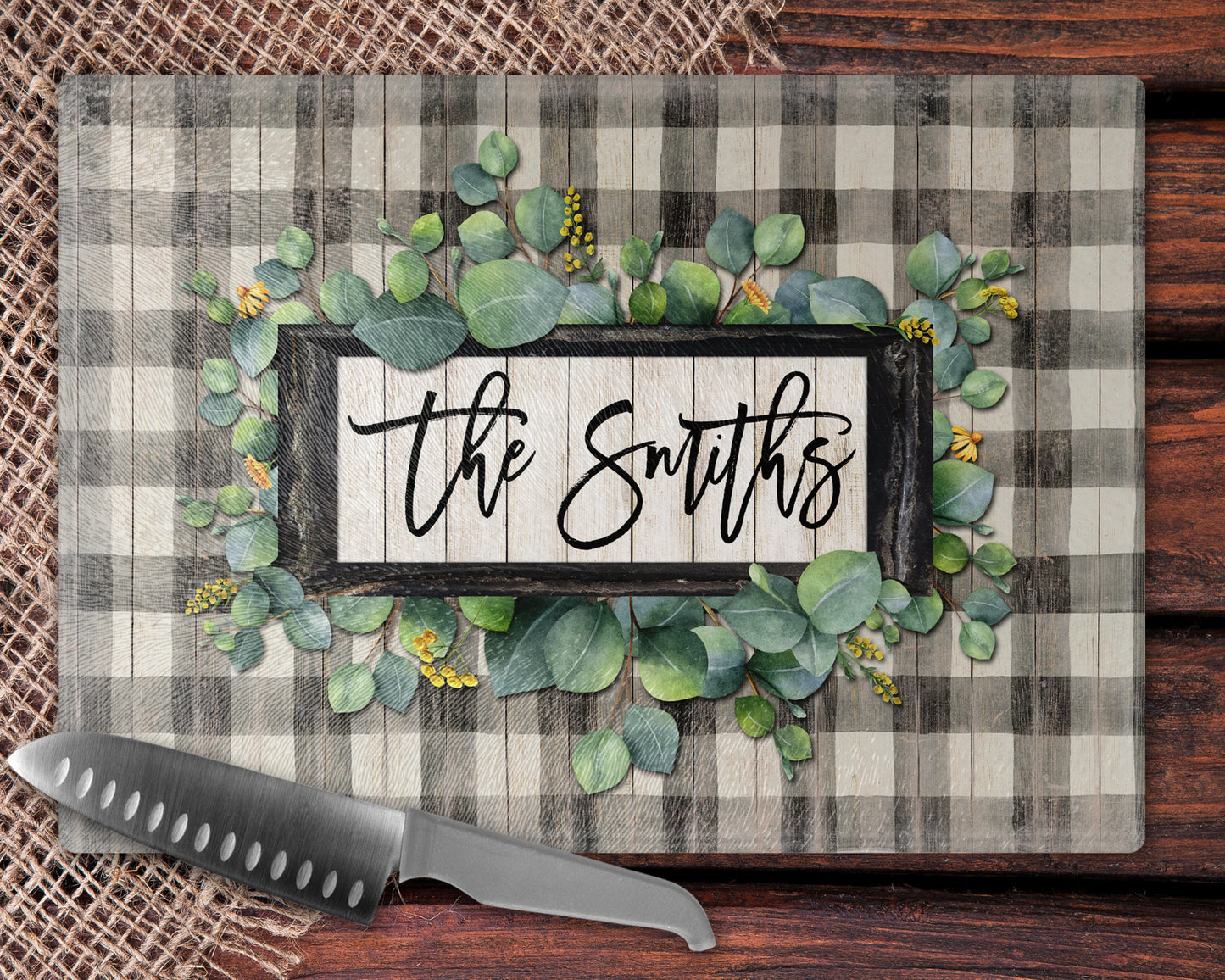 White Buffalo Plaid and Eucalyptus Frame Kitchen Towel