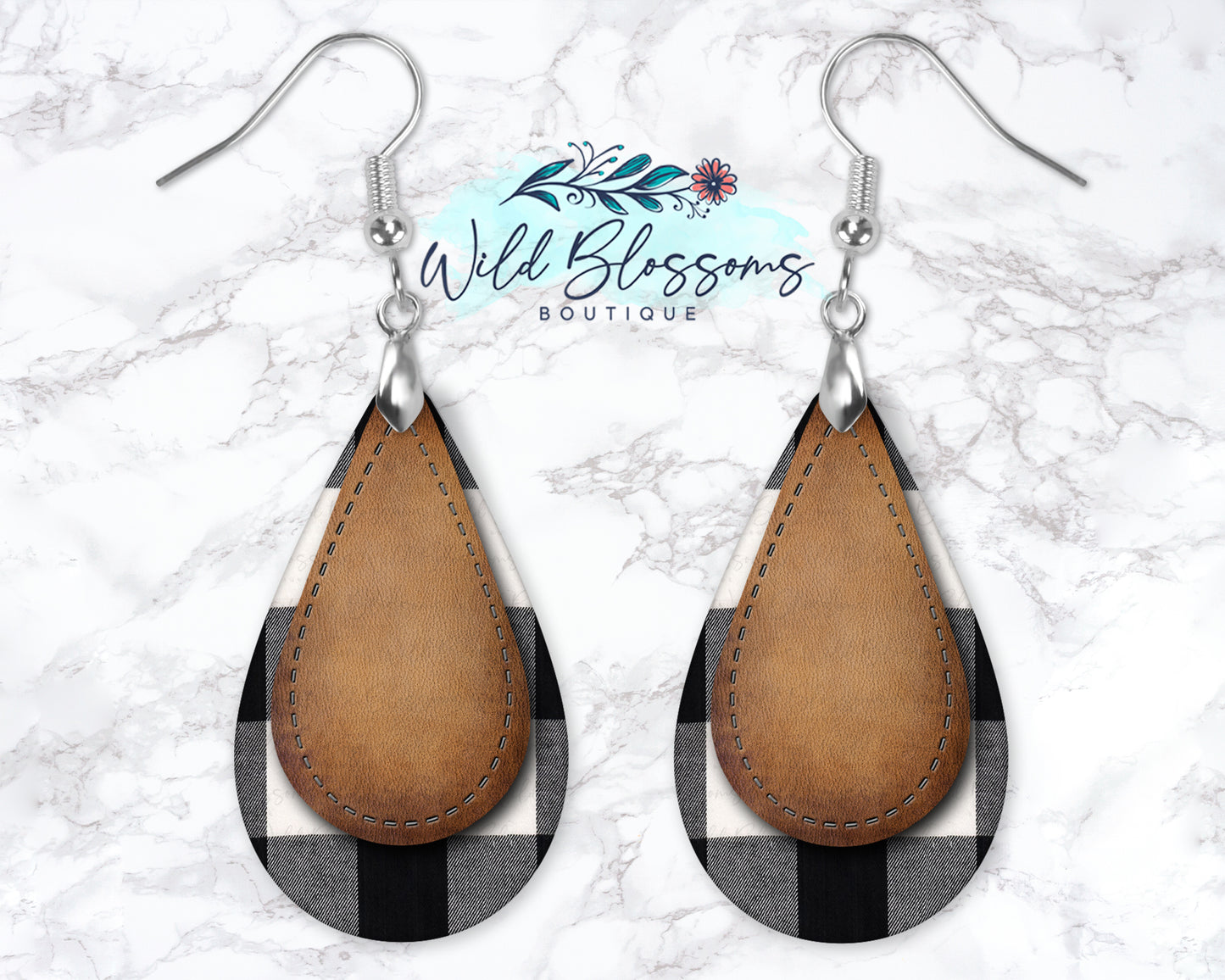 Buffalo Plaid Leather Drop Earrings