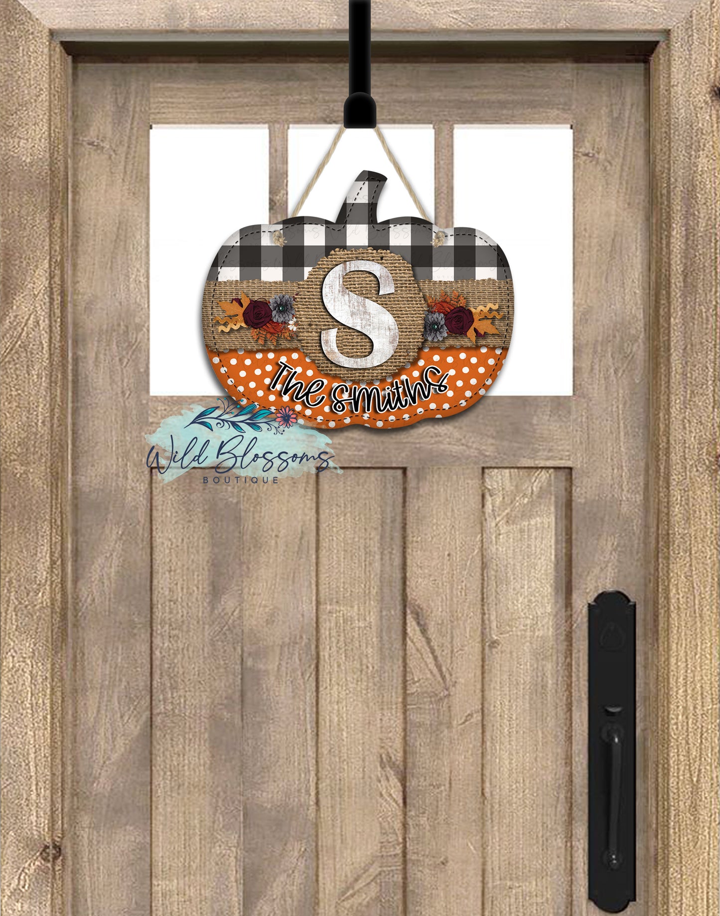 Buffalo Plaid Polka Dots Floral Fall Pumpkin Door Hanger