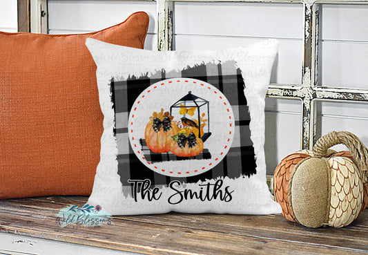 Buffalo Plaid Pumpkin And Lantern Personalized Pillow