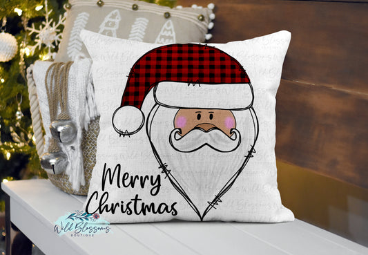 Merry Christmas Buffalo Plaid Santa Pillow