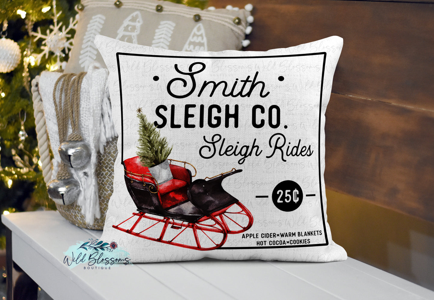 Family Name Sleigh Company Christmas Pillow