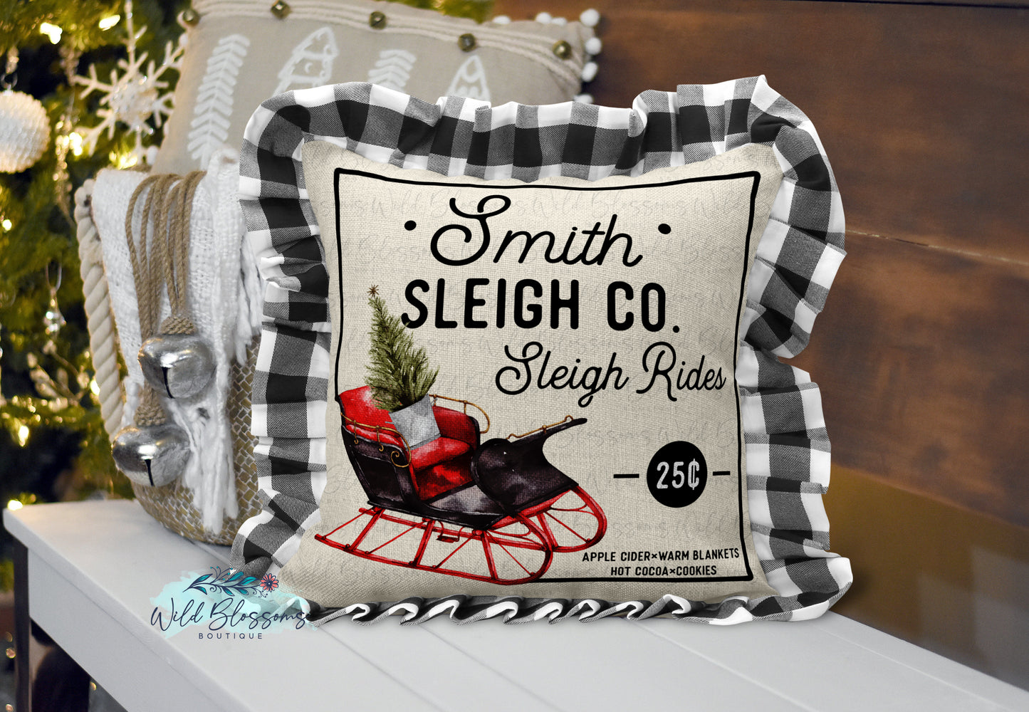 Family Name Sleigh Company Christmas Pillow